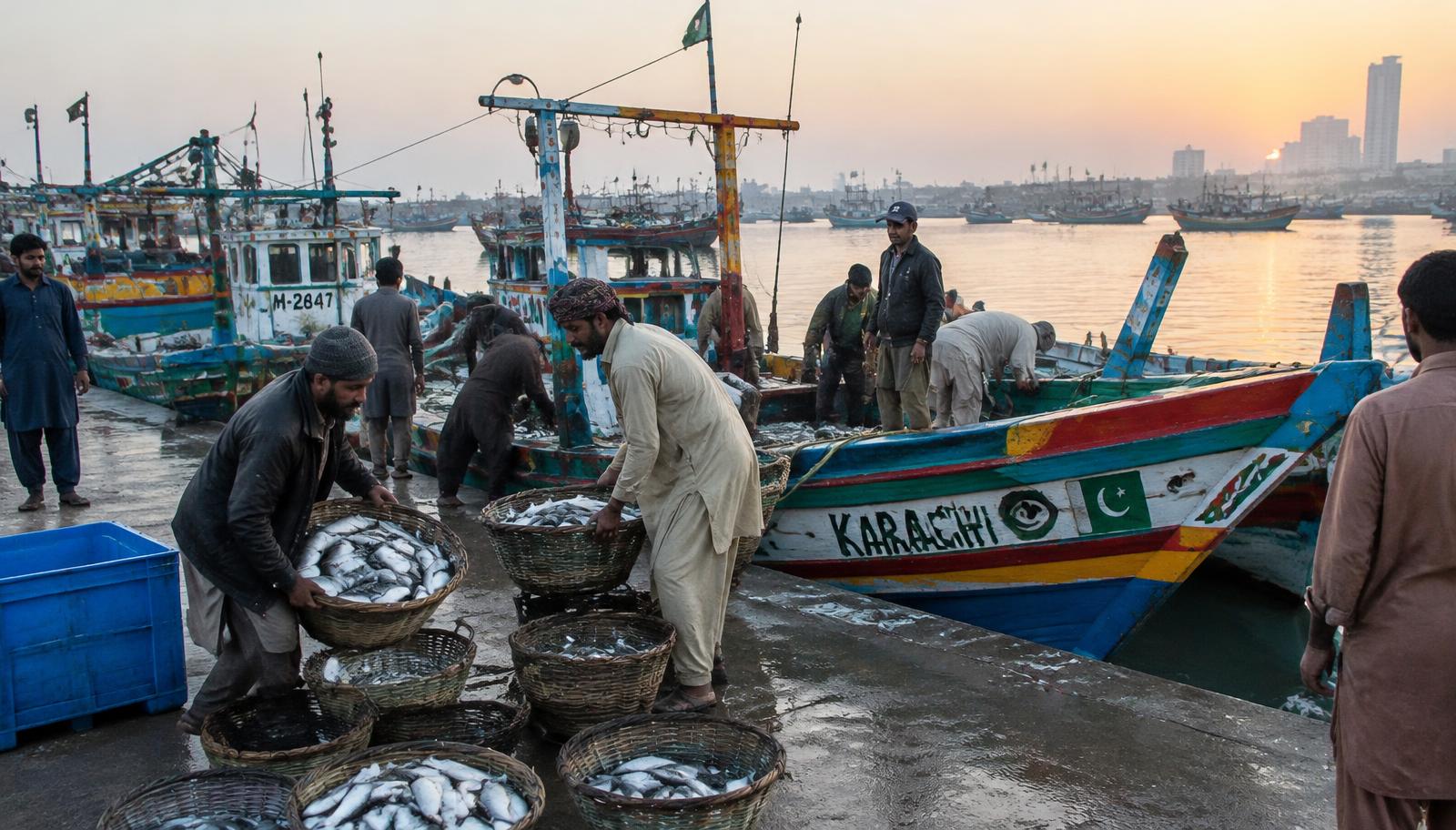 Seafood sourcing at Karachi fish harbour